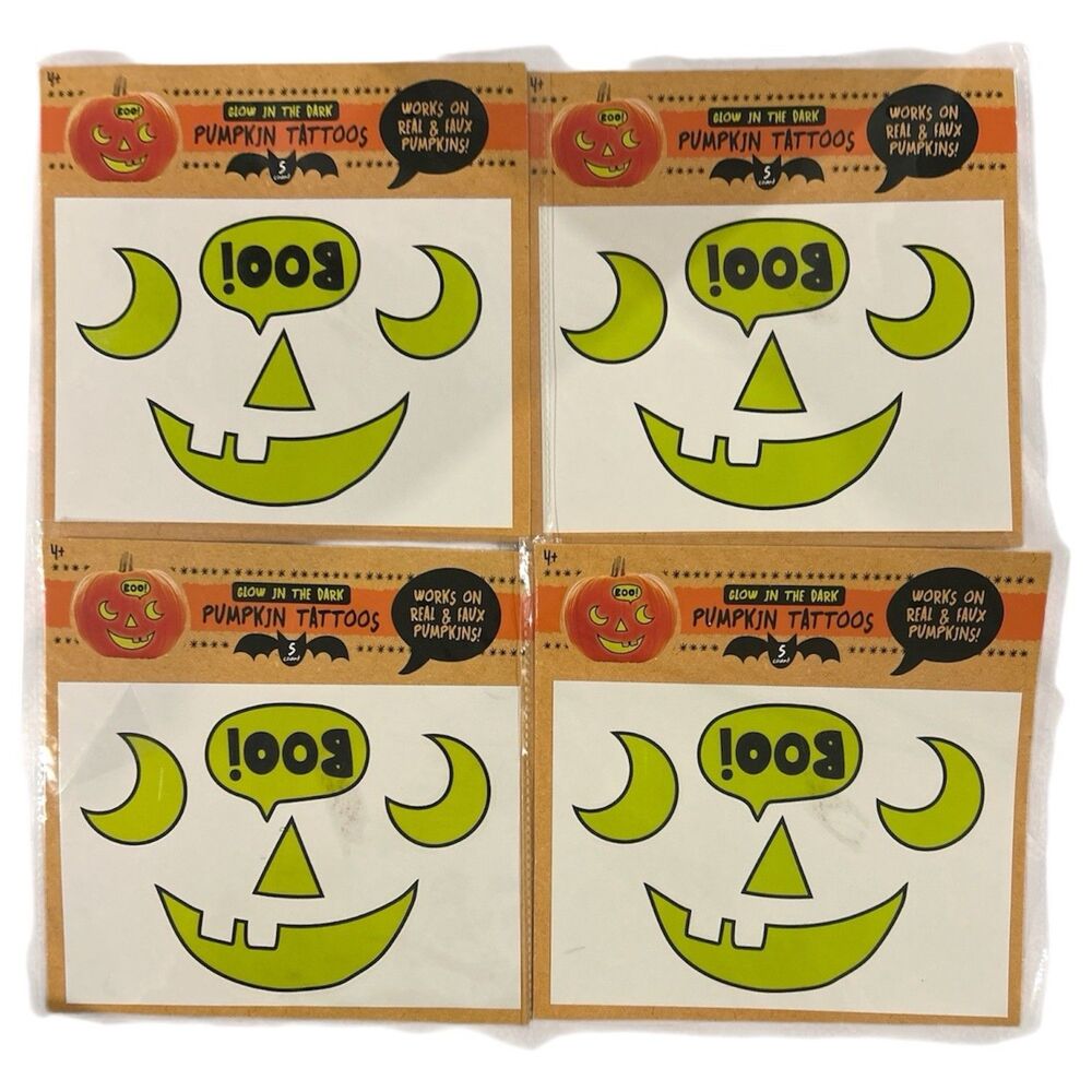 4x Halloween Glow In The Dark Pumpkin Tattoos For Real & Faux Pumpkins 5ct